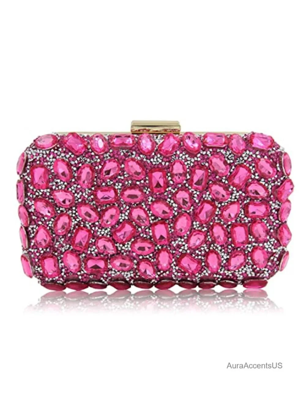 Crystal Clutch Evening Bag with Gold Frame and Chain Strap